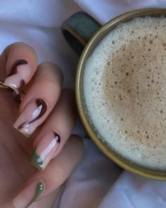 Aesthetic Coffins, Orange Acrylic Nails, Brown Nails Design, Minimal Nails Art, Green Nail Designs, Minimal Nails, Makeup Looks Tutorial, Brown And Green