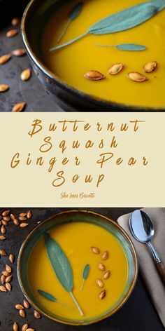 butternut and squash ginger pea soup in a bowl