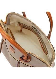 Crafted from the all-new European pebble grain leather known for its iconic texture, now with a more lightweight and irresistibly buttery feel. The largest of the domed silhouettes, this roomy satchel is accentuated by curved lines and offers two refined carry options. | Dooney & Bourke Pebble Large Domed Satchel Curved Lines, Dooney And Bourke, Travel Collection, Dooney & Bourke, Shoe Sale, Men's Collection, Dooney Bourke, Pebbled Leather, Inside Pocket