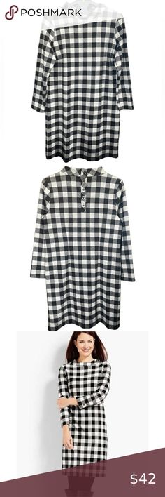 EUC Talbots Black and White Buffalo Plaid
Check Midi Mock Neck Dress Sz LP