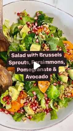 Pamela Salzman on Instagram: "You can't do better than this salad for fall!! It's got all the textures, flavors, seasonal ingredients, and the dressing is to die for! Yes, it involves blanching Brussels sprout leaves which is an extra step, but it's not hard and you can do it the day before. Just make sure you shock the blanched leaves in ice water and spin them dry really well. 
I have also swapped cheese for the avocado and it's delicious too. Here's the recipe:

1 T kosher salt
1 lb Brussels spouts, washed, cored and leaves separated*
1 head lettuce, chopped (about 8 c) 
1 Fuyu persimmon (the hard, crunchy kind), halved and thinly sliced
½ c pomegranate seeds
1/3 c chopped nuts (I used walnuts) 
1 avocado, cubed (or some goat cheese or Manchego)
For the dressing (yes, you can freeze it! Salad For Fall, Brussels Spouts, Fuyu Persimmon, Fall Salads, Cooking For A Group, Too Much Work, Head Of Lettuce, Brussels Sprout, Salad Spinner