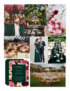 a collage of photos with flowers and greenery