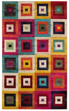 a multicolored rug with squares on it