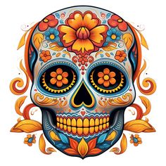 a colorful sugar skull with flowers on it