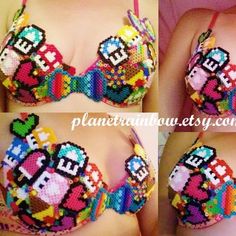 Kandi Clothing, Kandi Bra, Kandi Projects, Rave Outfits Diy, Decorated Bras, Rave Outfits Edc, Diy Bra, Rave Style