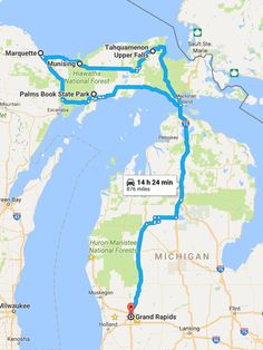 a map showing the route from michigan to michigan