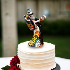 Handcrafted Talavera Cake Topper | Unique Hand-Painted Wedding Art Mexican Wedding Cake Toppers, Spanish Western Wedding, Mexican Inspired Wedding Decor, Talavera Cake, Mexican Wedding Ideas, Elegant Mexican Wedding, Wedding Cake Unique, Unique Wedding Cake Toppers, Talavera Wedding