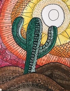 a drawing of a cactus in the desert