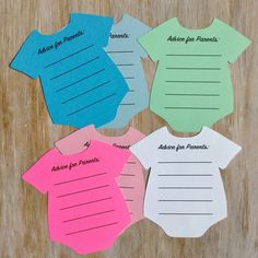 four different colored paper pieces with the words advice for parents written on one piece of paper