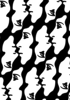 an abstract black and white image of people's faces with their heads in the same pattern