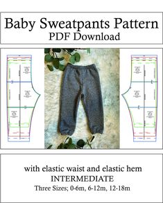 the baby sweatpants pattern is shown with instructions for how to sew