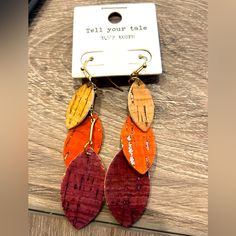 These 3 Layered Cork-Like Leaves Cascade Down On One Another. These Earrings Are The Perfect Piece To Add To A Fall Outfit No Matter If It Is Casual Or Dressy! Cork Earrings, Leaves Earrings, Fall Jewelry, Fall Leaves, Earrings Color, Leaf Earrings, Fall Outfit, Autumn Leaves, Cork