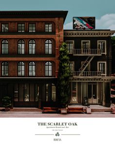 the scarlet oak hotel is located in an old - fashioned building with balconies