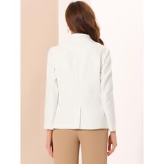 This Winter Shawl Lapel Work Blazer is designed for the modern working woman, featuring a sophisticated shawl lapel and long sleeves that exude professionalism and style in any office setting. A must-have option for the new season, add new styles to your wardrobe. Equipped with spacious pockets, this office jacket blazer offers practicality along with its elegant design. Store your essentials like keys or small personal items conveniently while on the go. With its classic design and neutral colo Formal Office Lady Long Sleeve Blazer, Professional Long Sleeve Blazer For Office Wear, Office Lady Blazer With Suit Collar, Professional Long Sleeve Blazer For Semi-formal Occasions, Elegant Long Sleeve Blazer For Office, Elegant Long Sleeve Office Blazer, Solid Long Sleeve Blazer For Office, White Notched Formal Outerwear, White Single Button Blazer For Work