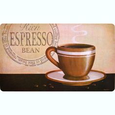 a painting of a coffee cup and saucer next to a carton of espresso beans