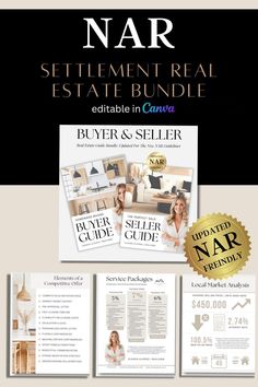 the real estate sale flyer is shown in three different colors and sizes, along with an additional