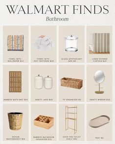 the bathroom items are arranged in different sizes and colors, including bathtubs, toiletries