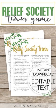 a printable relief society trivia with text overlay