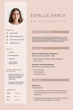 a professional resume template with an image of a woman's face on the front