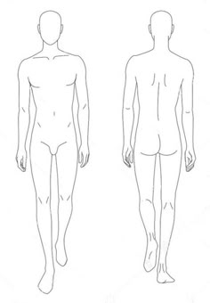 an outline of a man's body and torso, with the top half drawn