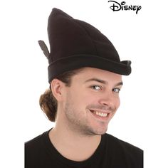 Look as dashing as a legendary character's shadow in this exclusive, officially licensed Peter Pan Disney Black Hat! The black cloth hat has a short brim that comes to a point in the front, and a black feather sewn jauntily into its right side. The brim comes to a diagonal point at the end. Black Novelty Costume Hats And Headpieces For Themed Events, Black Costume Hat With Curved Brim For Themed Events, Black Hat For Cosplay, One Size Fits Most, Black Hat For Cosplay, Black Cosplay Hat, One Size Fits Most, Black Cosplay Hat One Size Fits Most, Black Brimmed Cosplay Hat, Black Brimmed Hat For Cosplay, Black Curved Brim Hat For Cosplay