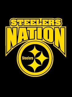 the pittsburgh nation logo is shown in yellow, black and white on a black background