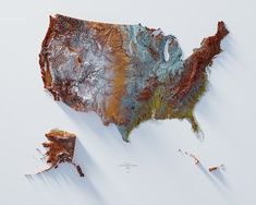 an aerial view of the united states in blue and brown