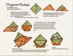 an origami pocket is shown with instructions on how to fold it