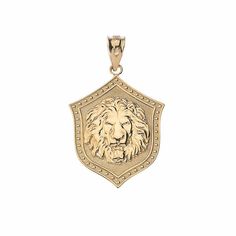 Solid 10k Gold Lion Head Shield Protection Pendant Item No.: H751 Metal Type: 10k Solid Gold (Also Available In 14k Solid Gold) Metal Color: Yellow Gold. (Also Available In White Gold And Rose Gold) Pendant Only Weight: 2.5 Grams Pendant Height: 1.32 Inches (33.3 Mm) Pendant Width: 0.77 Inches (19.5 Mm) Chain Is Not Included. Brand New. Made To Order. Please Allow 5-7 Days To Be Shipped. Phoenix Necklace, Shine Jewelry, Gold Lion, Animal Pendant, Dog Pendant, Round Pendant Necklace, Celebrate Life, Unisex Gift, Gold Engraving