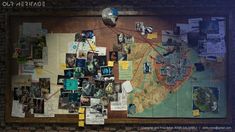 a bulletin board covered in pictures and papers