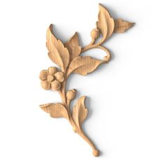 an image of a wooden decoration with leaves and flowers on it's back side