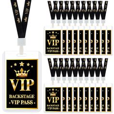 black and gold lanyards with the words,'vap backstage visa pass'on them