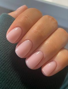 Subtle Shellac Nails, Sns Dipping Powder Nails Natural Color, Milky Pink Short Nails, Gel Neutral Nail Colors, Short Hard Gel Nails, Natural Pedicure Color, Square Oval Nails Short, Natural Gel Nails Ideas