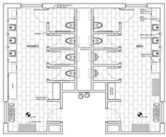 the floor plan for a bathroom with two sinks and three toilets