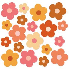 a bunch of flowers that are in the shape of small circles on a white background