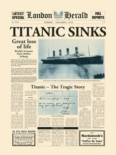 the front page of a newspaper with an image of a large ship in the water