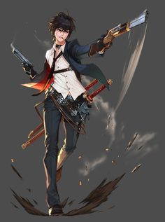 ArtStation - Sword&gun man, Daejun Park (Gae Go) Badass Character Design, Male Character, Character Poses, Arte Fantasy, Character Design Male, 판타지 아트, Character Design References, Dnd Characters, Fantasy Artwork