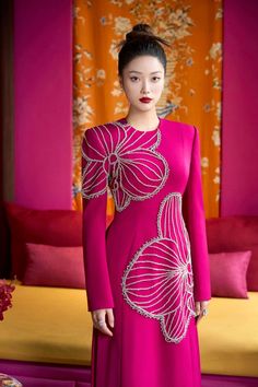 Shimmer A-line Round Neck Velvet Satin Floor Length Ao Dai | MEAN BLVD