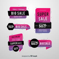 sale banners with different colors and shapes