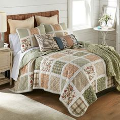 Transform your bedroom into a serene sanctuary with the Peach Rose 3-Piece Cotton Pieced Quilt Set by Donna Sharp. Crafted from premium cotton, this charming bedding ensemble draws inspiration from vintage quilt patterns, infusing your space with timeless elegance. Donna Sharp Size: Queen Quilt + 2 Standard Shams | Donna Sharp Peach Rose 3pc Cotton Pieced Quilt Set Cotton in Green;beige;pink | Queen Quilt + 2 Standard Shams | Wayfair | Home Decor Beige Quilt, Vintage Quilt Patterns, History Of Quilting, Vintage Quilts Patterns, Bed Ensemble, Cotton Quilt Set, Rose Quilt, Peach Rose, Thrift Inspo