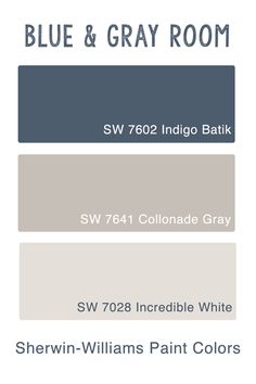 the blue and gray room color scheme is shown in this image, which includes two shades of