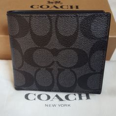 Brand New Men's Coach Double Billfold Wallet Signature Coated Canvas With Smooth Leather Interior Two Full Length Bill Compartments 8 Credit Card Slots, 2 Slip Pockets Dimensions: 4.25" X 3.50" X 0.75" Color: Charcoal/Black * Gift Box And Dust Bag Available Upon Request. Please Message Me After Purchase. Coach New York, Billfold Wallet, Men Gifts, Coach Wallet, Black Gift Boxes, Charcoal Black, Black Gift, Black Charcoal, Leather Interior