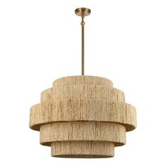 a large chandelier hanging from the ceiling in an old - fashioned style with jute shades