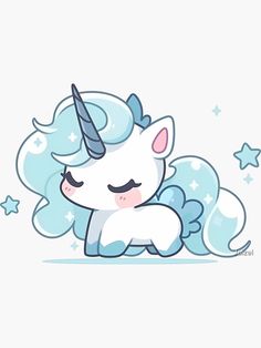 an adorable unicorn with wings and stars around it