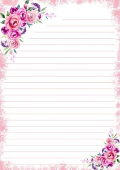 a pink background with flowers and lined paper