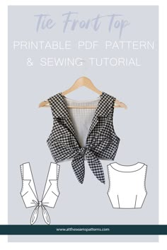 the front and back of a sewing pattern for a crop top with bows on it