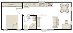 a floor plan for a small apartment with two beds and one living room in it