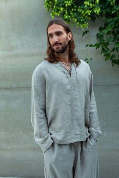 linen tunic shirt for men Men Tunic Shirt, Mens Tunic Shirt, Male Tunic Fashion, Midsummer Photoshoot, Linnen Shirts For Men, Roman Tunic Men, Linen Menswear Shirts, Linen Viking Shirt