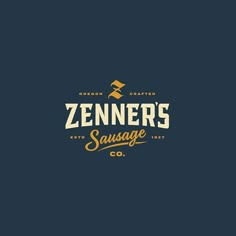 a logo for a sausage company with the word's name in gold on a dark background