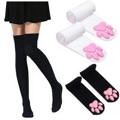 PRICES MAY VARY. SUPER STRETCHY SOCKS, The cute cat pad socks have highly elastic and durable, flexible and skin-friendly. knee high socks are length about 23.6 inch and can maybe be stretched over the knees. One size fit most. HIGH QUALITY, The cat cozy slipper socks are are made of quality polyester spandex fabric to provide you with a soft, elastic and comfortable wearing feeling; These cozy socks have nice elasticity can fit for most people's feet CUTE 3D DESIGN, this kitty paw socks has a 3 Cat Thigh Highs, Cat Clothes For Women, Cute Thigh Highs, Thigh High Socks Cute, Cute Thigh High Socks, Cat Paw Socks, Paw Socks, Cat Cozy, Anime Socks